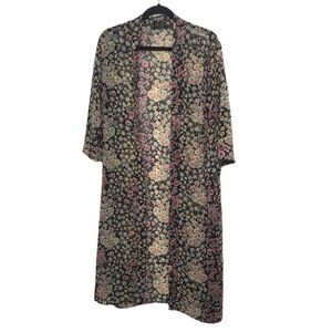 RDI Black Multicolor Floral Sheer Open Front Sheer Kimono Robe XS